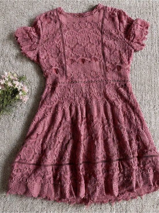 Blu Pepper Dresses & Skirts - Blu Pepper Dusty Rose Lace Dress Medium Boho Cottagecore Fit Flare